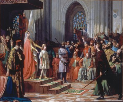 María de Molina presenteert haar zoon Fernando IV aan de Cortes van Valladolid in 1295 door Antonio Gisbert